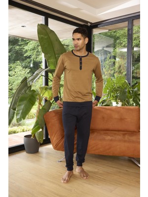 Kly Erkek Uzun Kol Midi Yaka Taba Pijama Takımı C8T6N2O9
