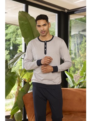 Kly Erkek Uzun Kol Midi Yaka Gri Pijama Takımı C8T6N2O9