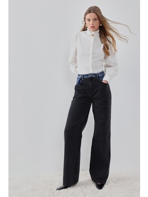 Siyah Wide Leg Relaxed Fit Jean