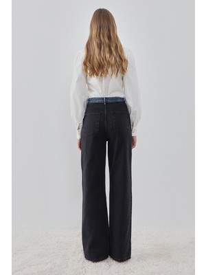 Siyah Wide Leg Relaxed Fit Jean