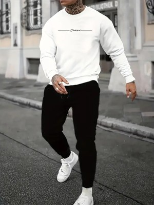 Erkek Bisiklet Yaka Baskılı Alt-Üst Eşofman Takımı