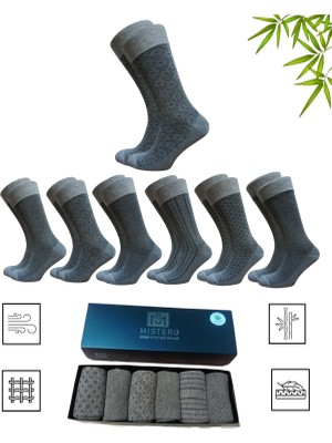 Mistero Socks 6 Çift Jakar Desenli Dikişsiz Bambu Erkek Soket Çorap Kutulu Gold Seri ( Business )