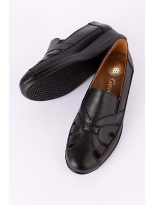 Gondol  Deri Topuk Dikenine Uygun Rahat Yazlık Ayakkabı ELNR.5834 - Siyah - 37