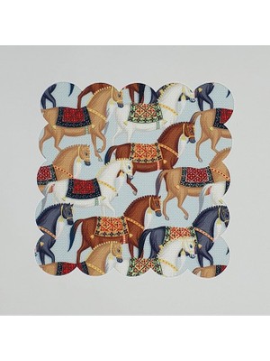 Asil Atlar Desenli Dijital Baskılı Kumaş Kokteyl Peçetesi Lazer Kesimli