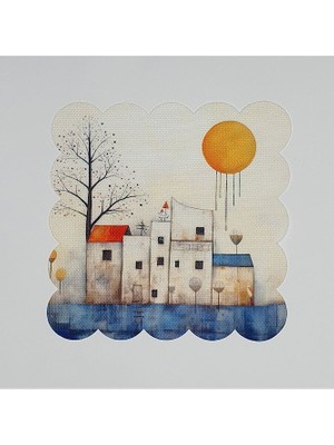 Minimalist Ev Manzaralı Dijital Baskılı Kumaş Kokteyl Peçetesi Lazer Kesimli