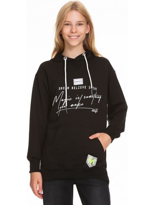 Kız Çocuk Kapüşonlu Yazı Baskılı Sweatshirt PX661.4