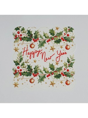 Şık Yılbaşı Mesajı Desenli Dijital Baskılı Kumaş Kokteyl Peçetesi Lazer Kesimli