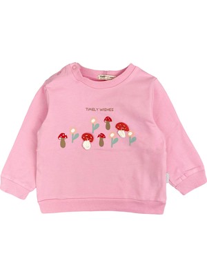 Örme Mantarlı Kız Bebek Sweatshirt