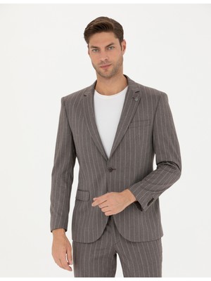 Pierre Cardin Erkek Açık Kahverengi Ex. Slim Fit Çizgili Takım Elbise 50273543-VR002