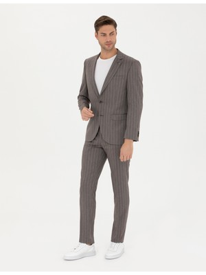 Pierre Cardin Erkek Açık Kahverengi Ex. Slim Fit Çizgili Takım Elbise 50273543-VR002