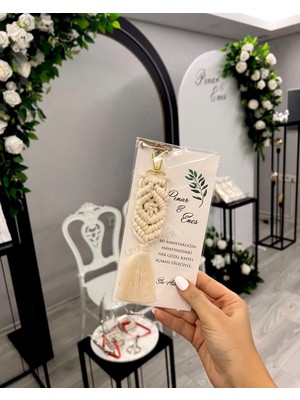 Macramelina El Örmesi Makrome Anahtarlık Düğün Kına Söz Sünnet Nişan Için Hediyelik -50 Adet