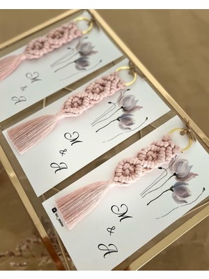 Macramelina El Örmesi Makrome Anahtarlık Düğün Kına Söz Sünnet Nişan Için Hediyelik-10 Adet