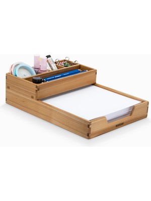 Woodsaka Reka Masaüstü Organizer & A4 Kağıt Tepsisi - Kiraz Ağacından