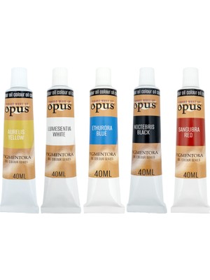 Opus Yağlı Boya 40 ml 5 Renk Sarı Beyaz Mavi Siyah Kırmızı Pigmentora Oil Colour Serie