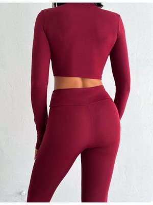 Suya U&S Wear Fermuar Detaylı Crop-Tayt Dalgıç Spor Takım