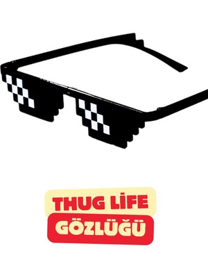 Vekorr Thug Life Güneş Gözlüğü Siyah Parti Piksel Tasarımlı Eğlenceli Gözlük