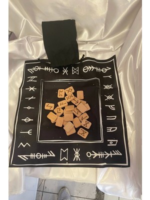 Rahan Rune Semboli Taşları Run Taşları Örtüsü Sunak Nordic Runes Örtüsü Sunağı ve Taşları Seti