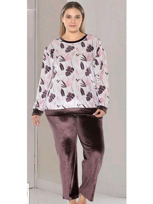 Flz Büyük Beden Uzun Kol  Kadife  Şık Pijama Takımı