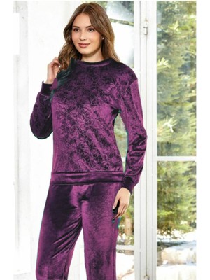 Flz Uzun Kol Şık Kadife Kadın Pijama Takımı
