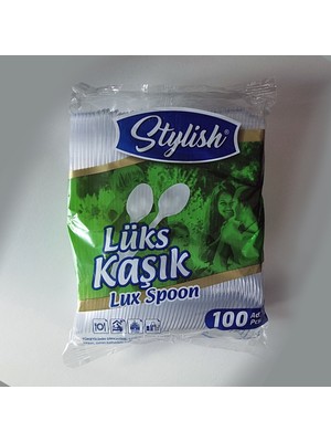 Stylish 100'LÜ Lüks Sert Plastik, Desenli Kullan At Kaşık - Kristal