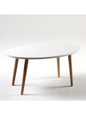 Orta Sehpa Ahşap Torna Ayak Elips Beyaz