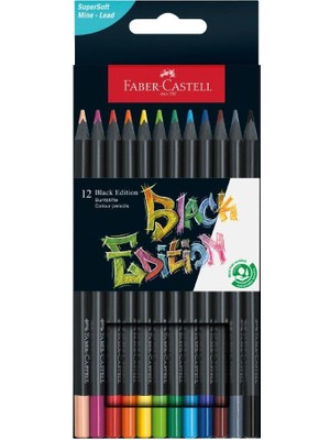 Faber-Castell 12 Renk Kuru Boya Black Edition 1 Paket 12 Li Kuruboya Tam Boy Karton Kutu
