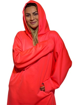 Neon Pembe Oversize Hoodie Sweat Elbise