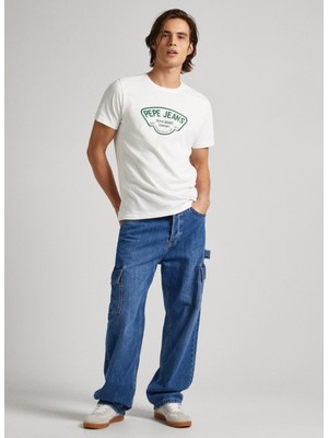 Pepe Jeans Bisiklet Yaka Baskılı Ekru Erkek T-Shirt PM509381 803 Cherry