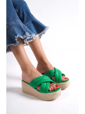 Kazax Merky Yeşil Cilt Dolgu Topuk Terlik