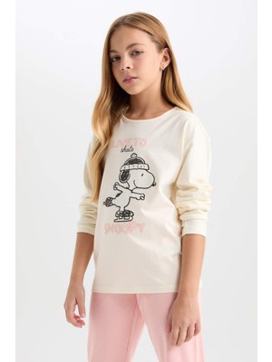 DeFacto Kız Çocuk Pijama Takımı Snoopy Uzun Kollu Üst Beli Lastikli Uzun Alt D9176A824WN