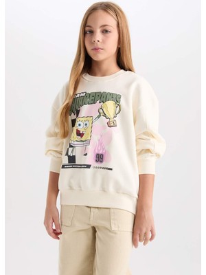 DeFacto Kız Çocuk SpongeBob Relax Fit Bisiklet Yaka 3D Sweatshirt D3111A824WN