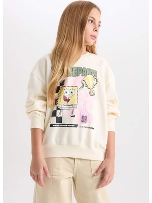 DeFacto Kız Çocuk SpongeBob Relax Fit Bisiklet Yaka 3D Sweatshirt D3111A824WN