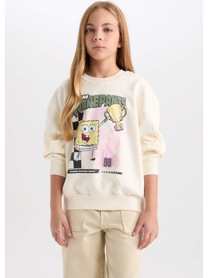 DeFacto Kız Çocuk SpongeBob Relax Fit Bisiklet Yaka 3D Sweatshirt D3111A824WN