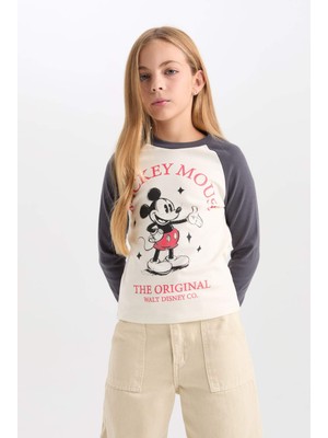 DeFacto Kız Çocuk Disney Mickey & Minnie Crop Bisiklet Yaka Fitilli Kaşkorse Uzun Kollu Tişört D2830A824AU