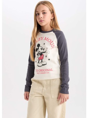 DeFacto Kız Çocuk Disney Mickey & Minnie Crop Bisiklet Yaka Fitilli Kaşkorse Uzun Kollu Tişört D2830A824AU