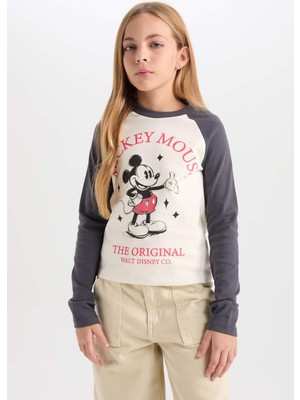 DeFacto Kız Çocuk Disney Mickey & Minnie Crop Bisiklet Yaka Fitilli Kaşkorse Uzun Kollu Tişört D2830A824AU