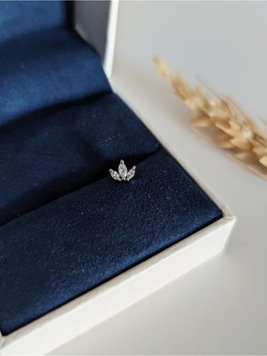 Su Perisi Takı Bijuteri Cerrahi Çelik Gümüş Zirkon Lotus Çiçeği Piercing Tragus