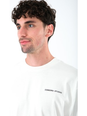 Coredra Camp Life Oversize Fit T-Shirt Erkek - Ekru