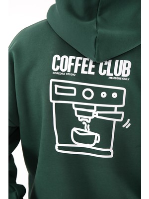 Coredra Coffee Club Oversize Fit Hoodie Erkek - Yeşil