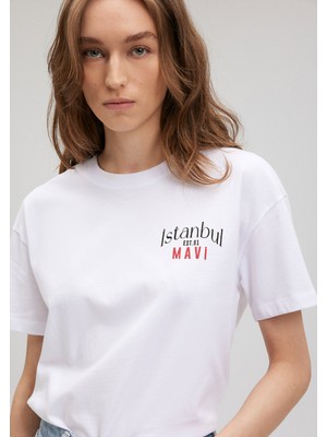 Mavi İstanbul Baskılı Beyaz Tişört 1612843-620