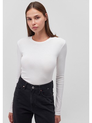 Mavi Uzun Kollu Beyaz Crop Basic Tişört 1612822-70057