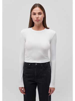 Mavi Uzun Kollu Beyaz Crop Basic Tişört 1612822-70057