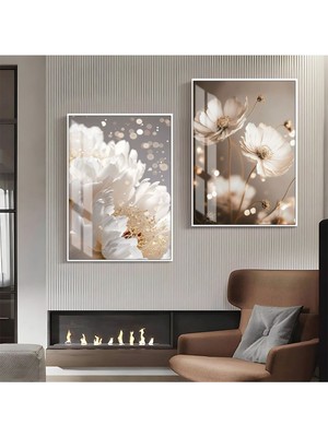 Harikabirev Dikey Çerçeveli Cam Tablo 30 x 40 cm Beyaz Renkli Modern Tasarım İki Parça