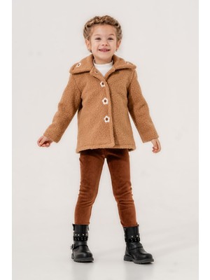 Miniğimin Cicileri Nakışlı Kuzu Kaban Kız Çocuk takım - Taba