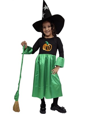 Saltare Kız Çocuk Halloween Yeşil Siyah Cadı Elbise Kostüm Fuuny Spooky Cadılar Bayramı