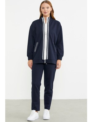 Sementa Fermuarlı Dik Yaka Tunik Eşofman Takım - Lacivert