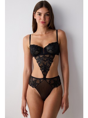 Penti V Wire Straplez Siyah Bodysuit