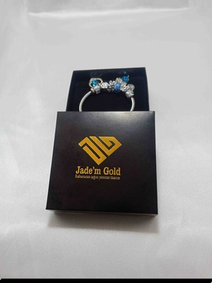 Jade'm Gold Mavi Kalpli Çelik Charm Bileklik