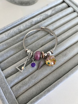 Su Perisi Takı Bijuteri Çelik Lila Rengi Midye ve Inci Detaylı Model Bileklik