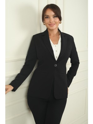 Mona Yaka Tek Düğmeli Önü Pensli Astarlı Ceket